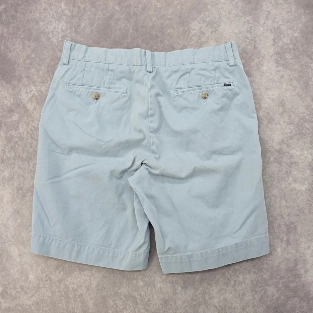 Polo Ralph Lauren Mens 32W Shorts Classic Fit 9 Inch Light Blue Cotton Twill